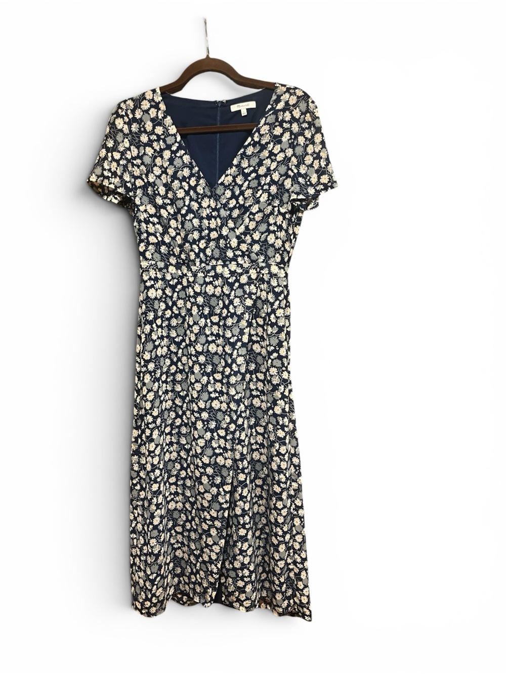 Madewell Navy and Cream Floral Wrap-Style Midi Dress